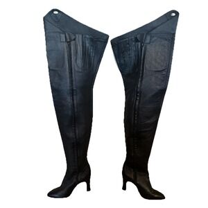 NEW Femmegear Blk Leather Thigh High Boots Pointed Toe Stiletto Fetish Goth 7.5